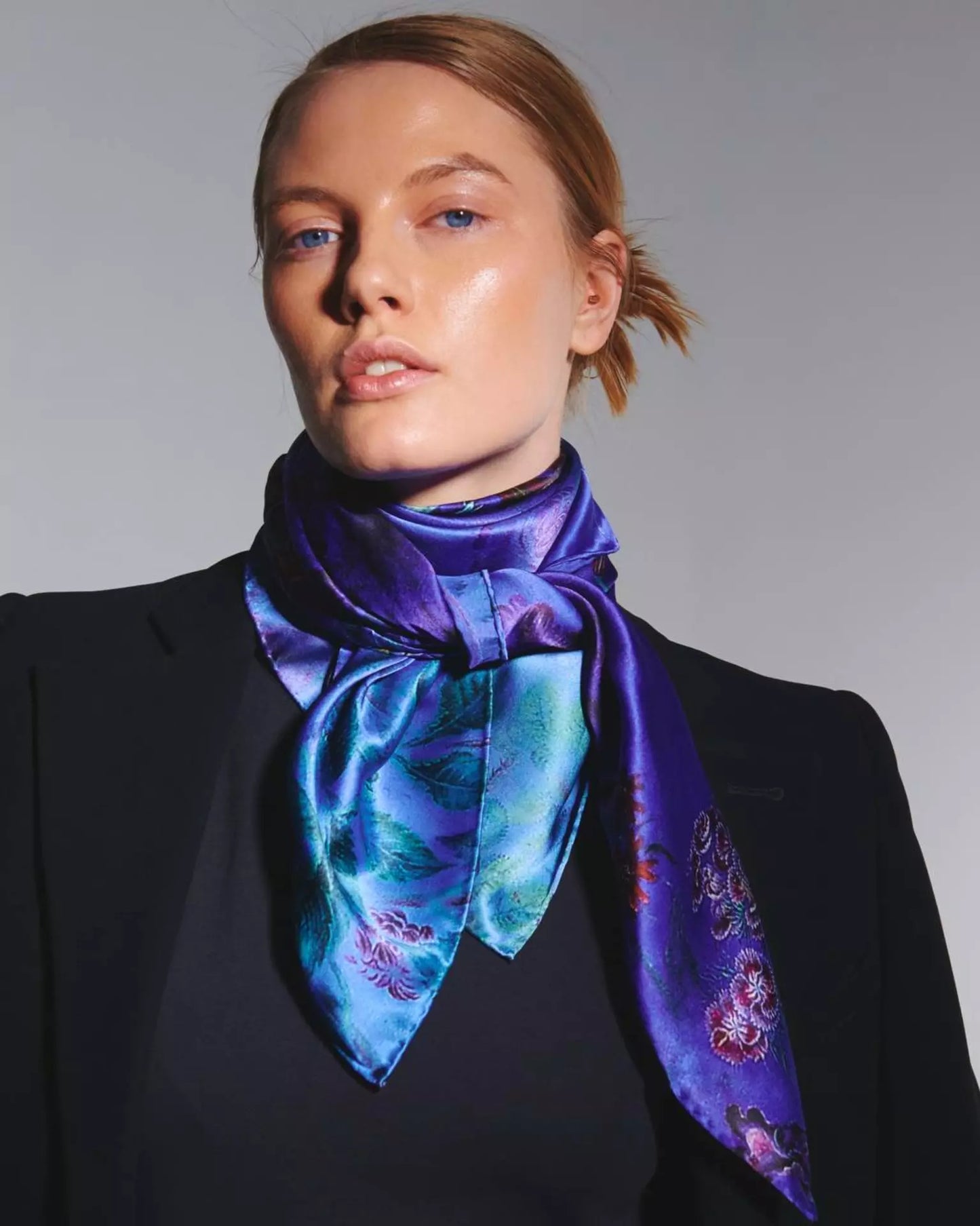 Silk scarf "Flowers on a blue background"