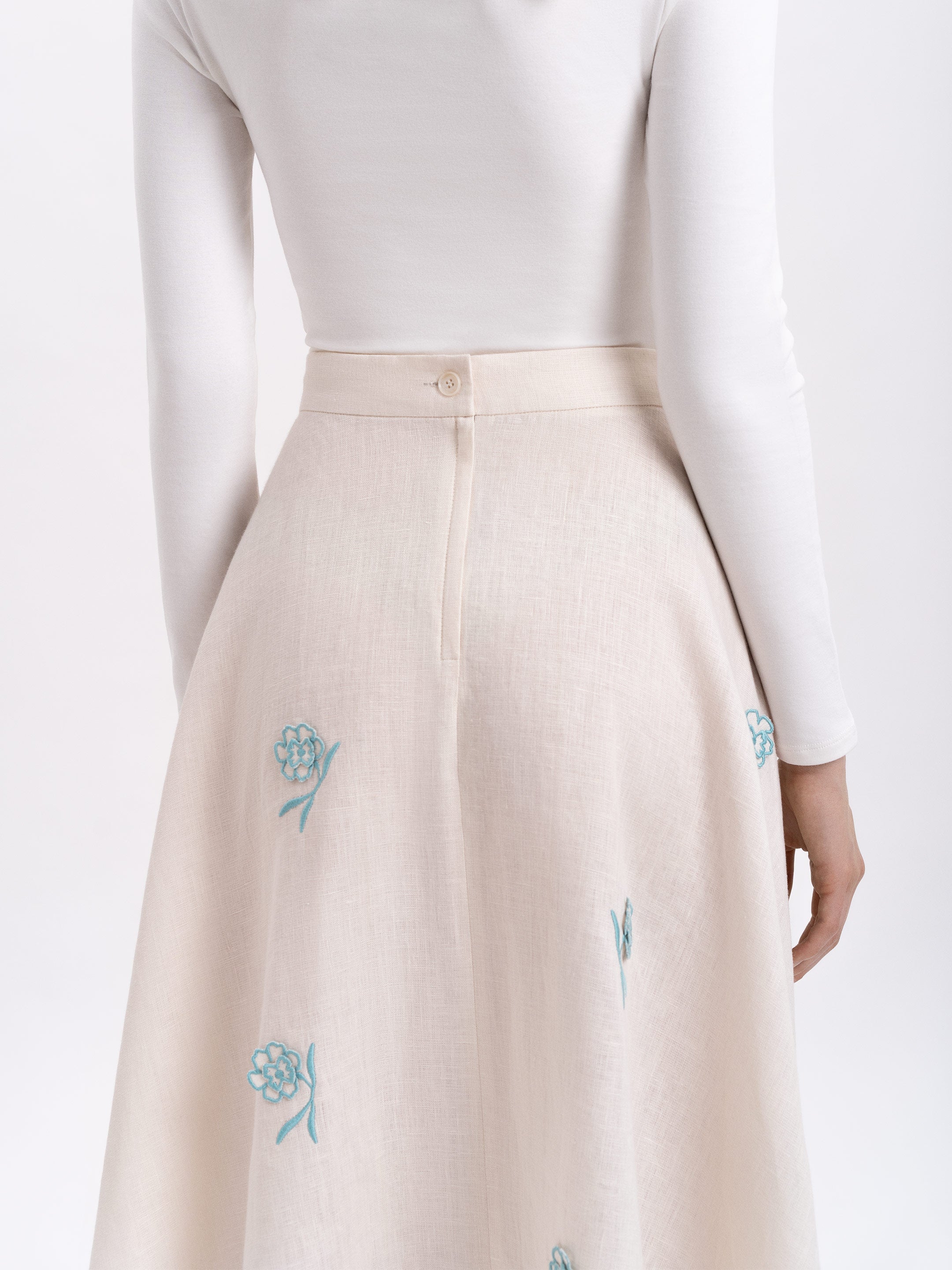Milk colored linen embroidered skirt "Adoxa"
