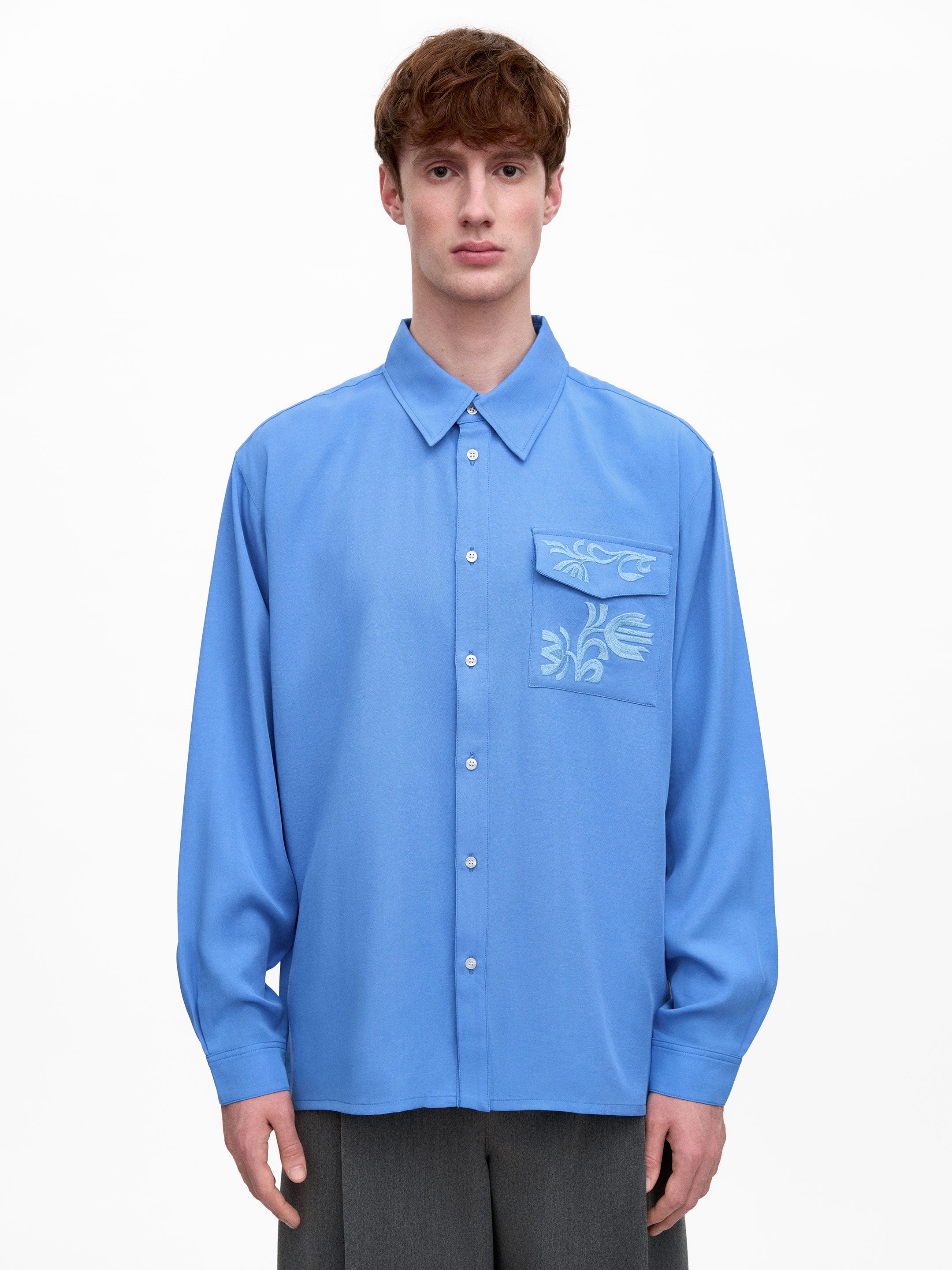 Light Embroidered Shirt "Khvylia Blue"
