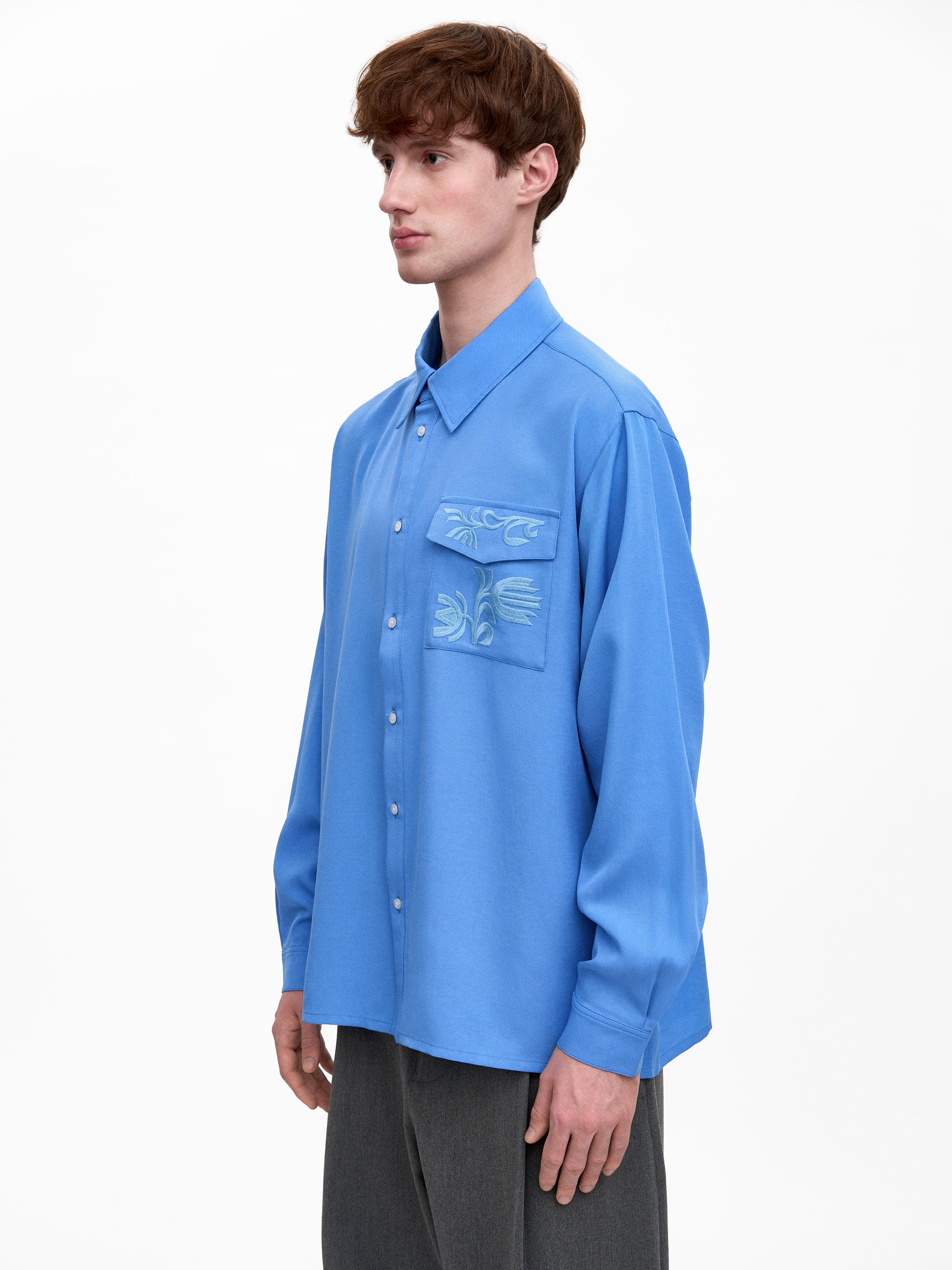 Light Embroidered Shirt "Khvylia Blue"