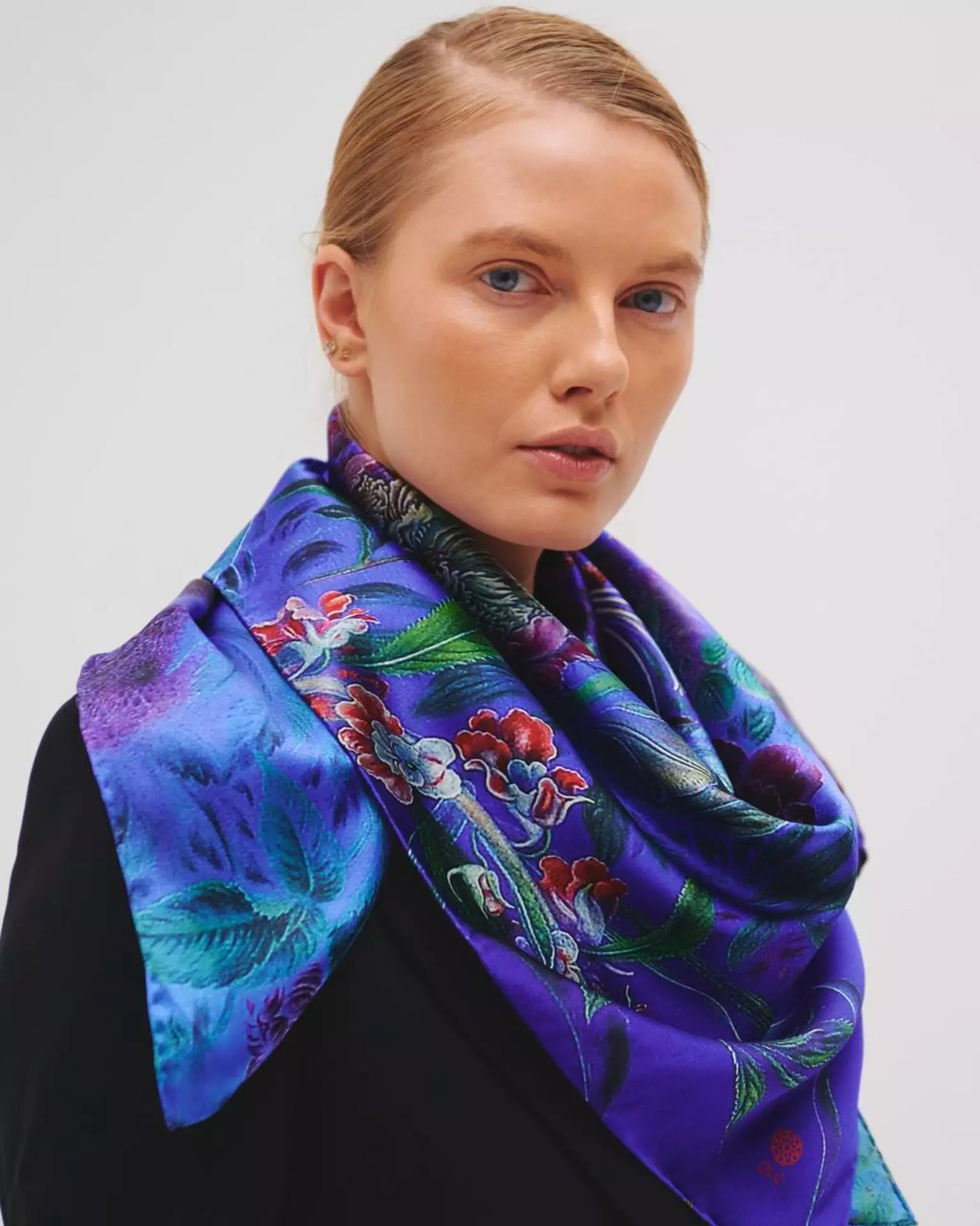 Silk scarf "Flowers on a blue background"