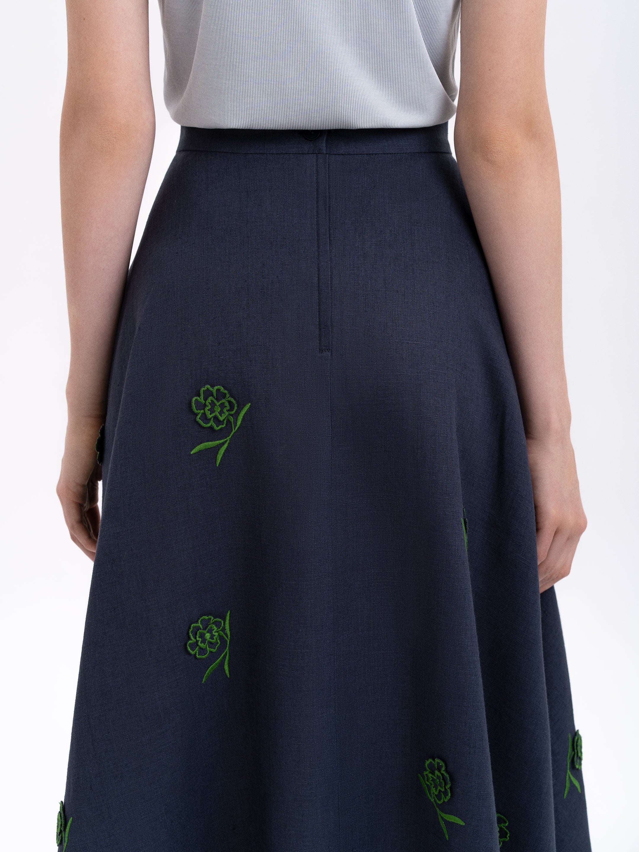Linen embroidered skirt of dark blue color "Adoxa"