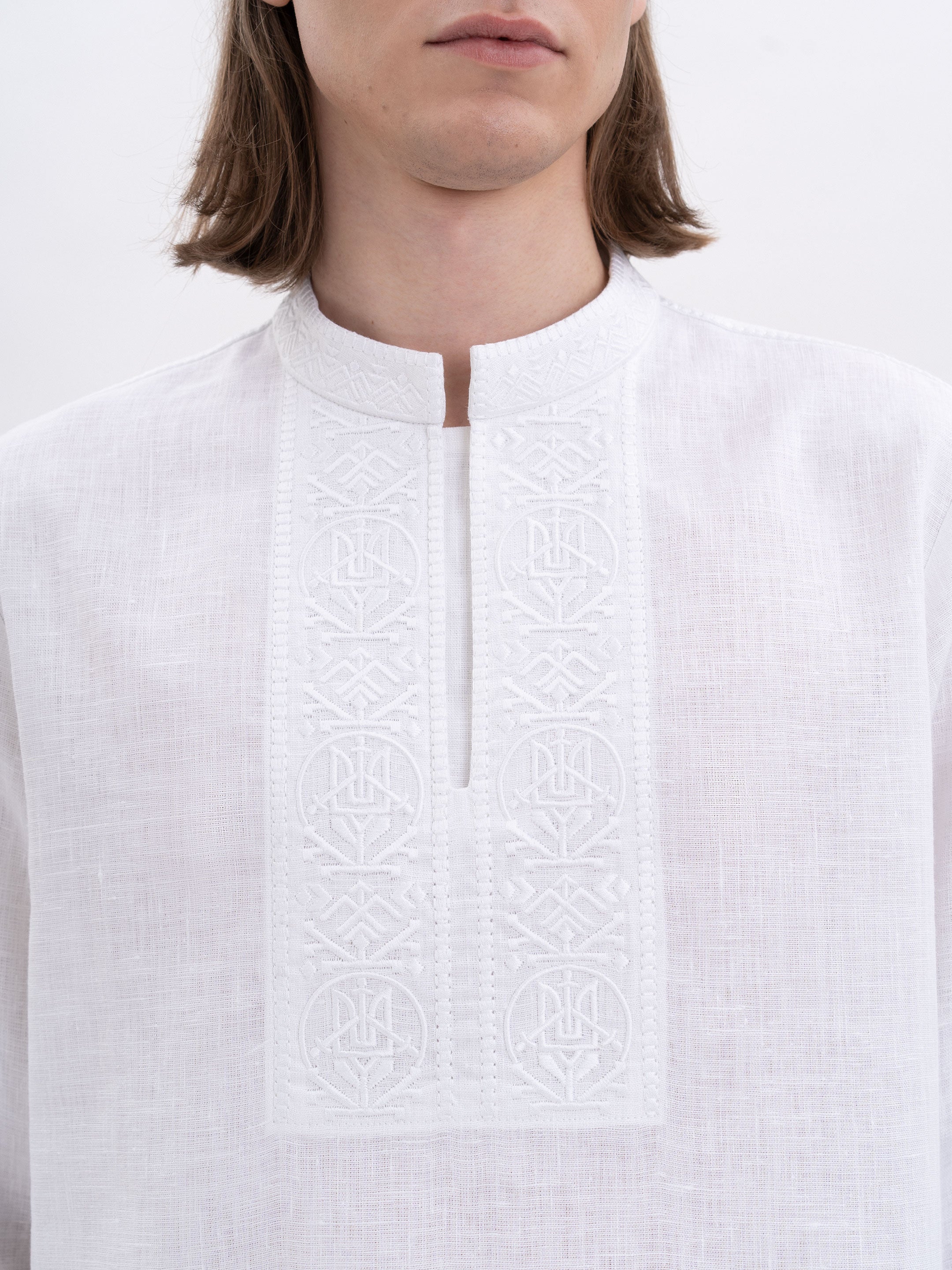 Men's shirt with white embroidery in tone "Khartiia"