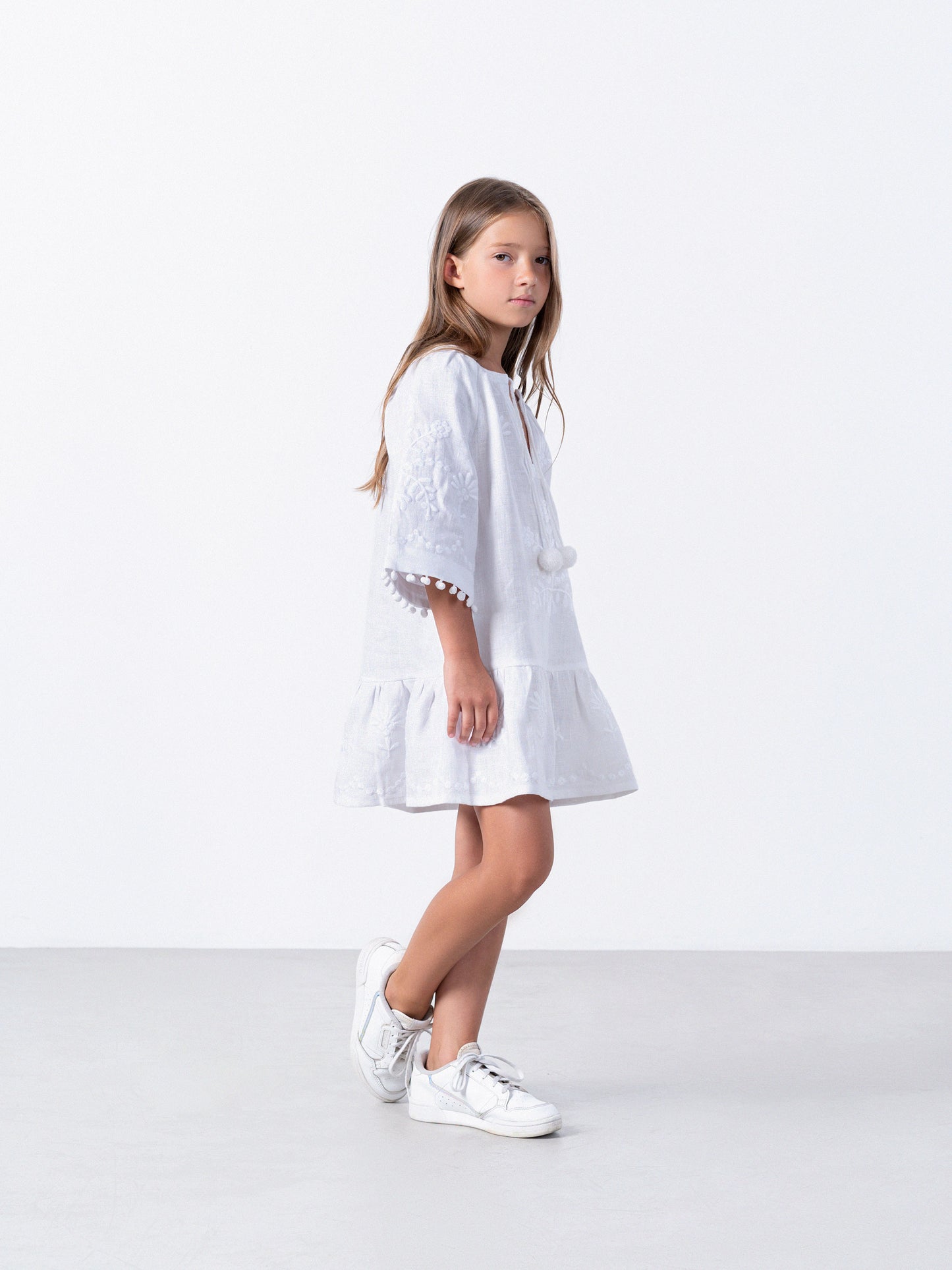 Embroidered linen white color dress "Lavyna"