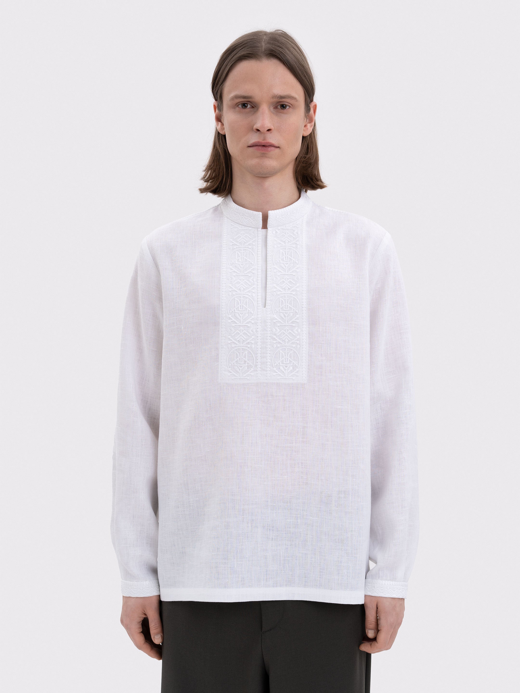 Men's shirt with white embroidery in tone "Khartiia"