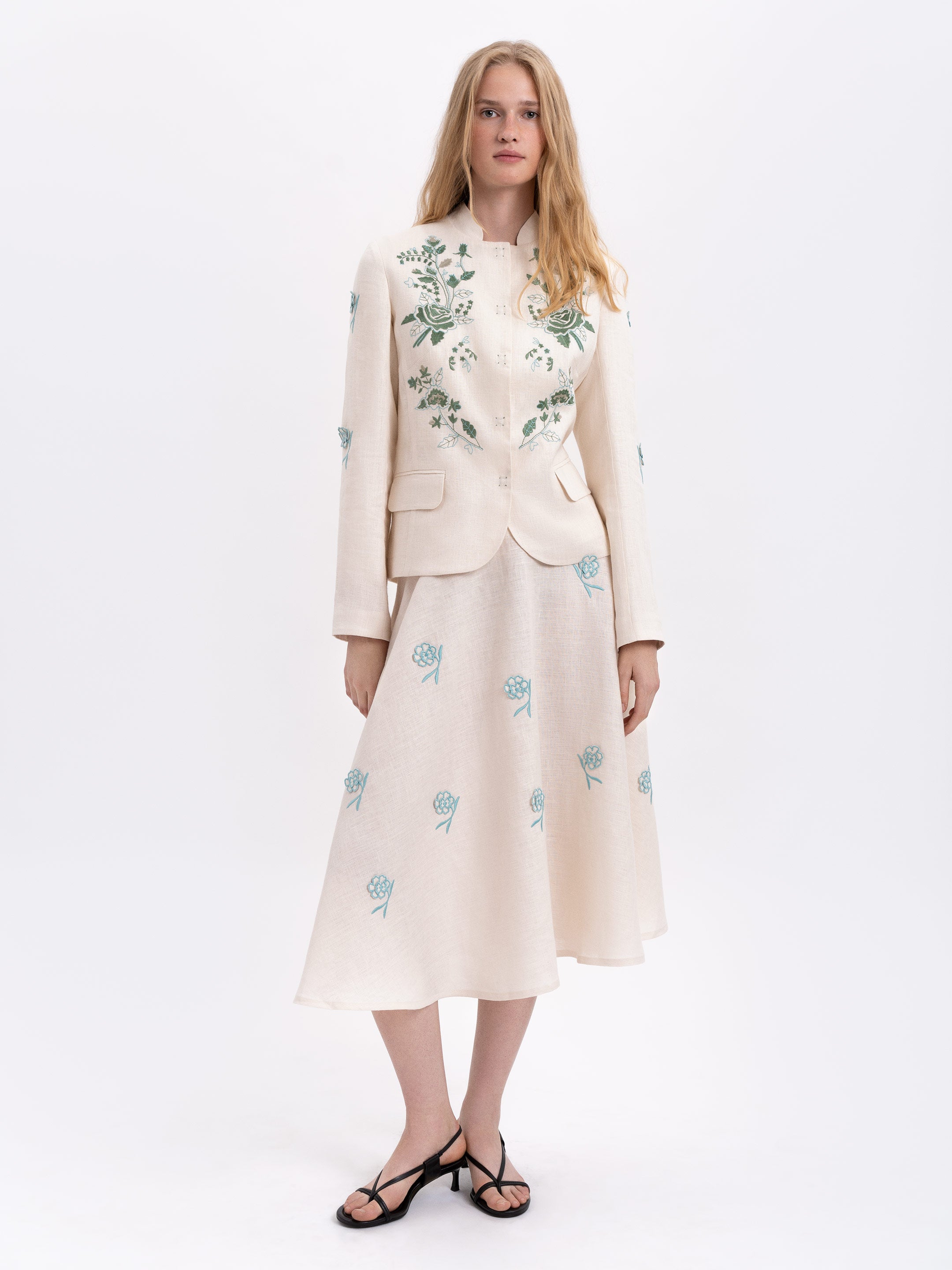 Linen embroidered jacket of milk color "Adoxa"