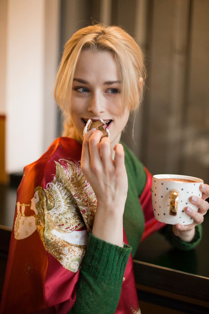 Red silk scarf with angels