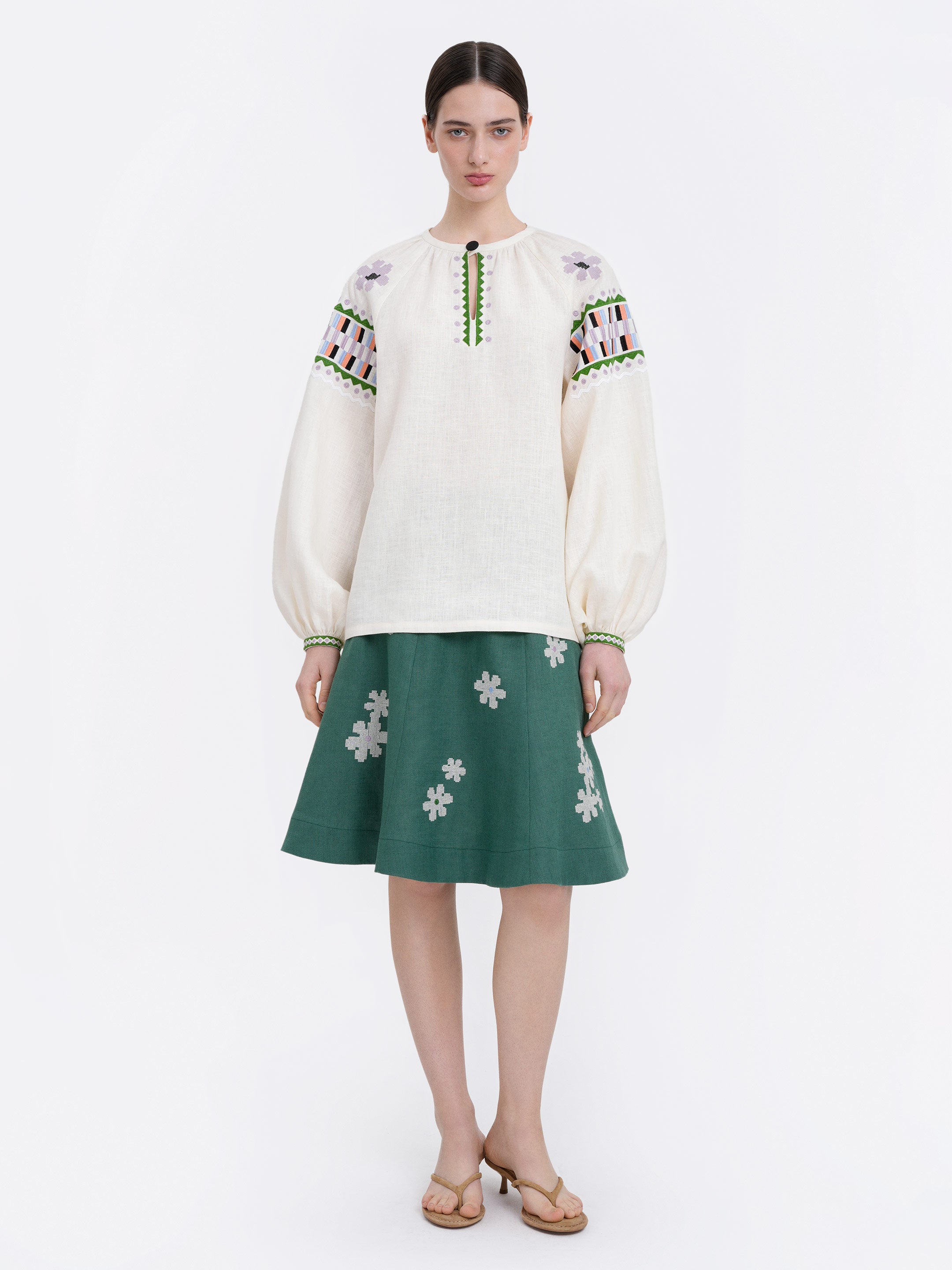 Milk‑coloured embroidered shirt  “Oda”