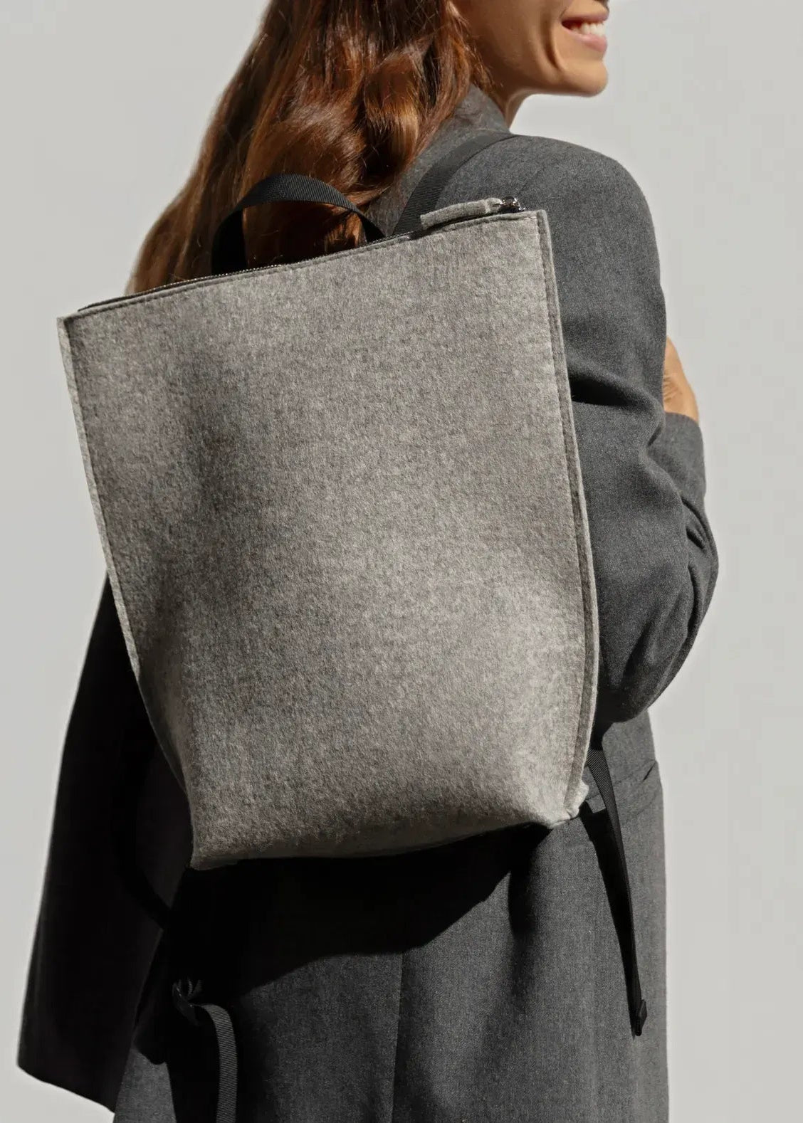 Backpack with textile straps, gray