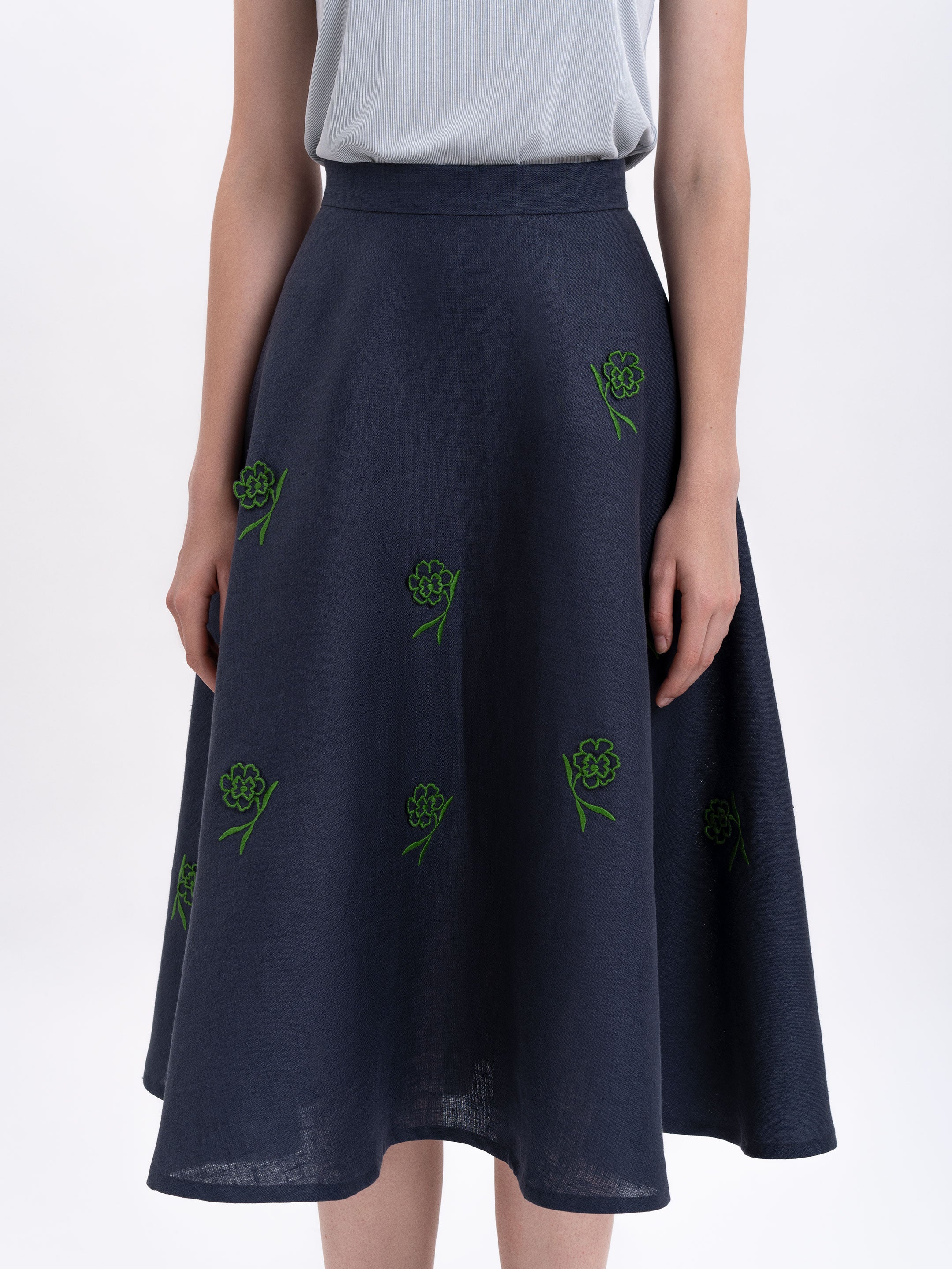 Linen embroidered skirt of dark blue color "Adoxa"