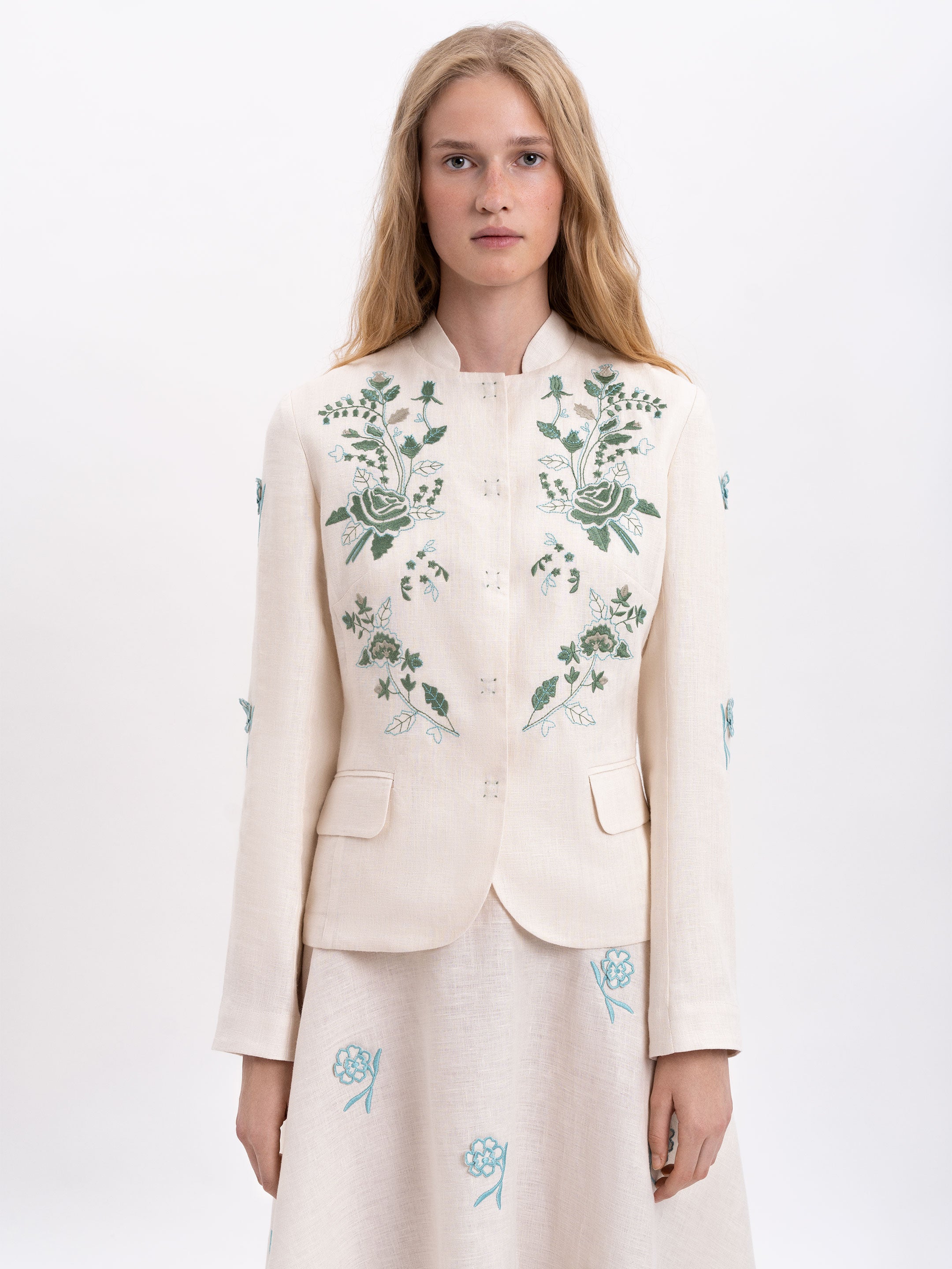 Linen embroidered jacket of milk color "Adoxa"