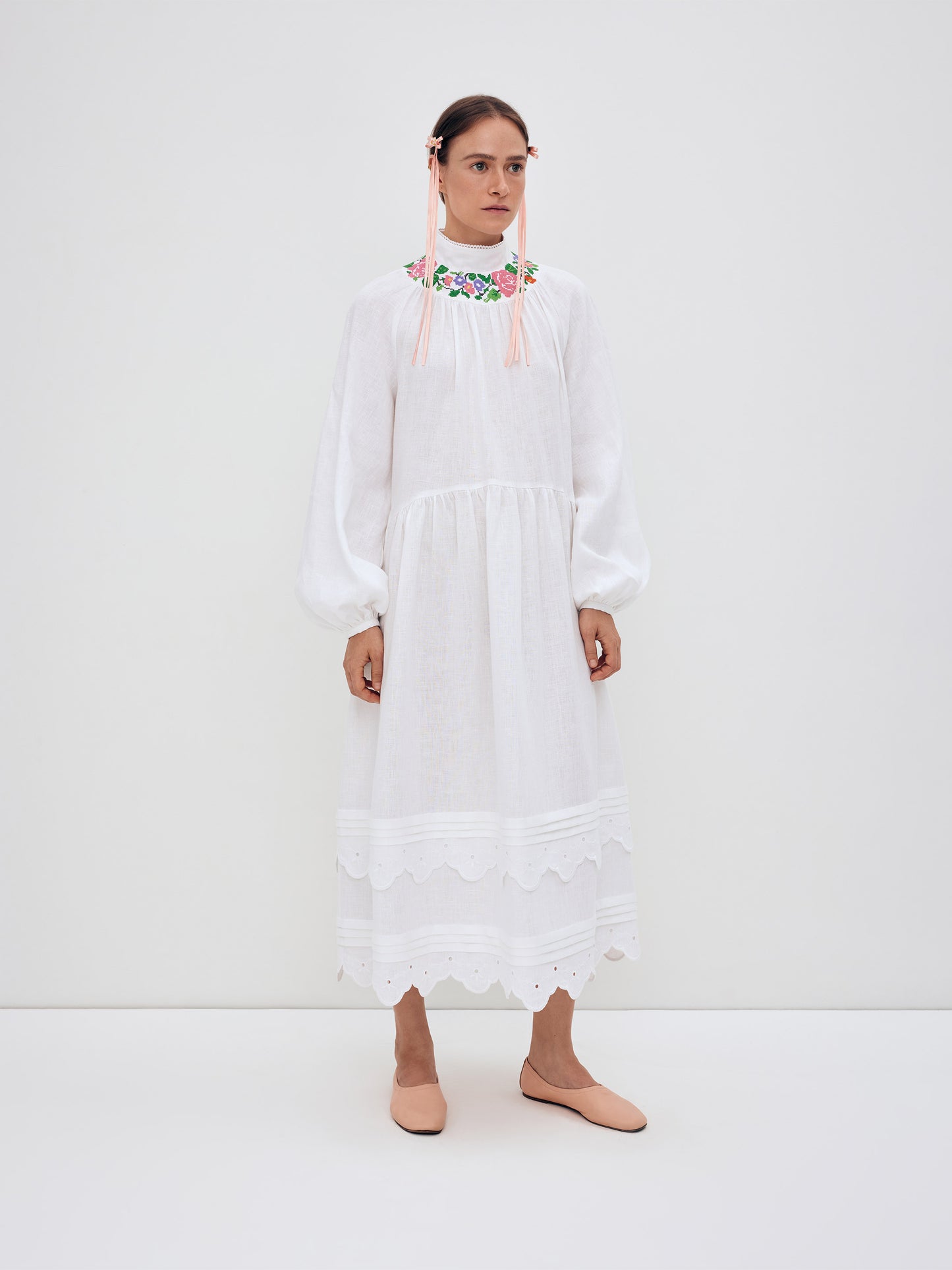 Long embroidered dress with fastening "Vinok"