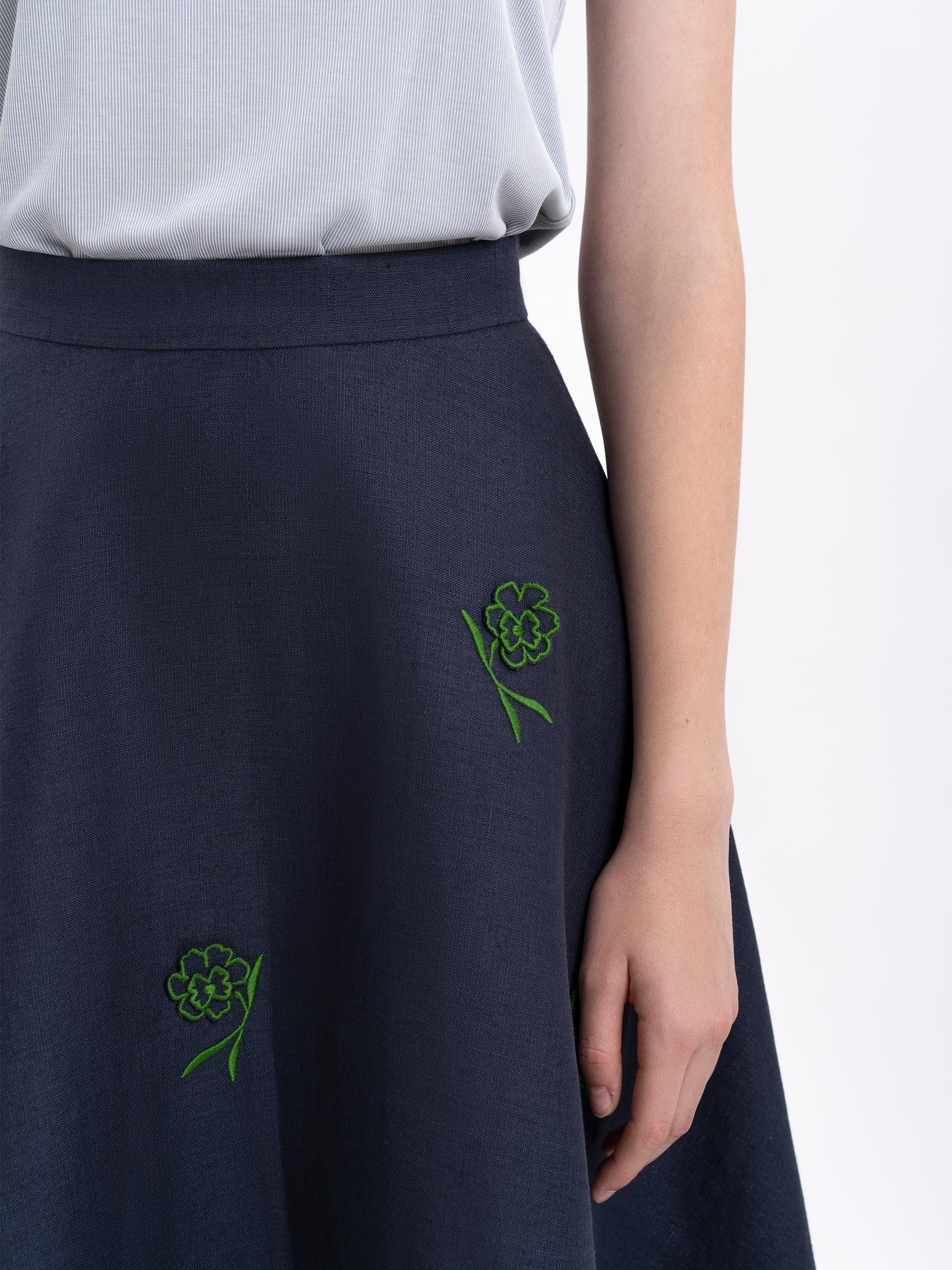 Linen embroidered skirt of dark blue color "Adoxa"