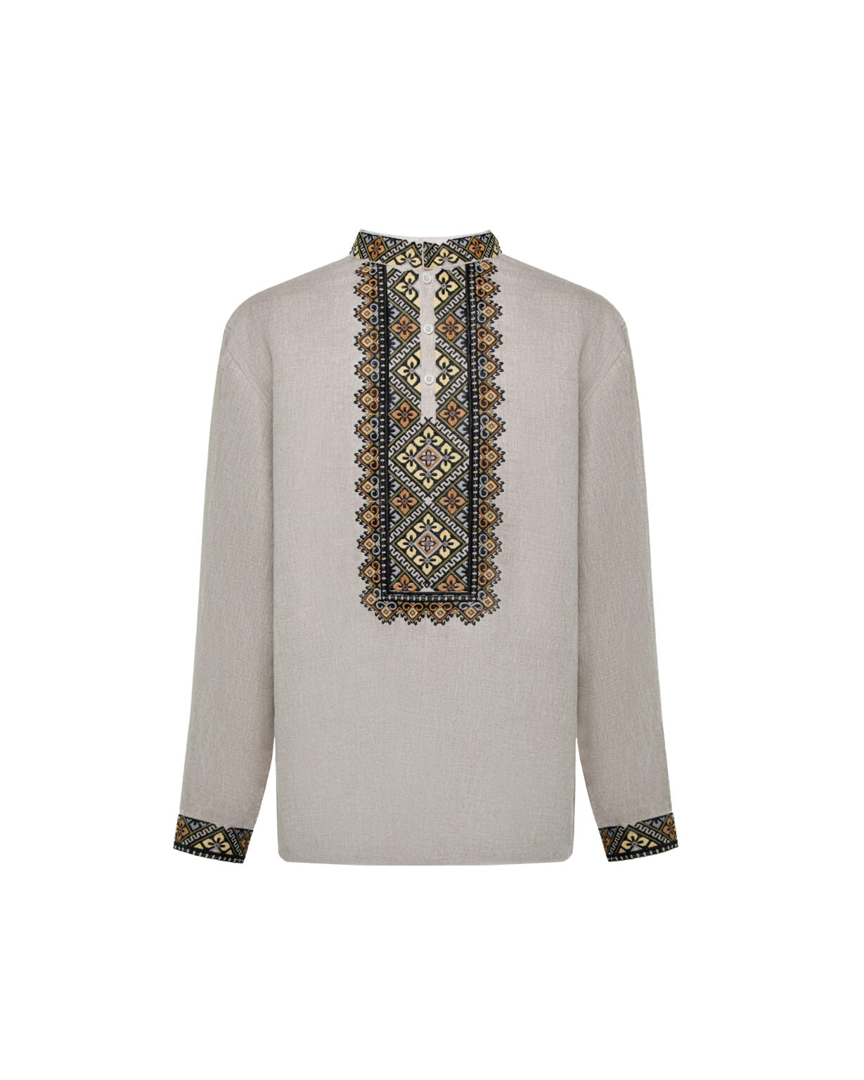 Classic men’s shirt decorated with designer embroidery grey