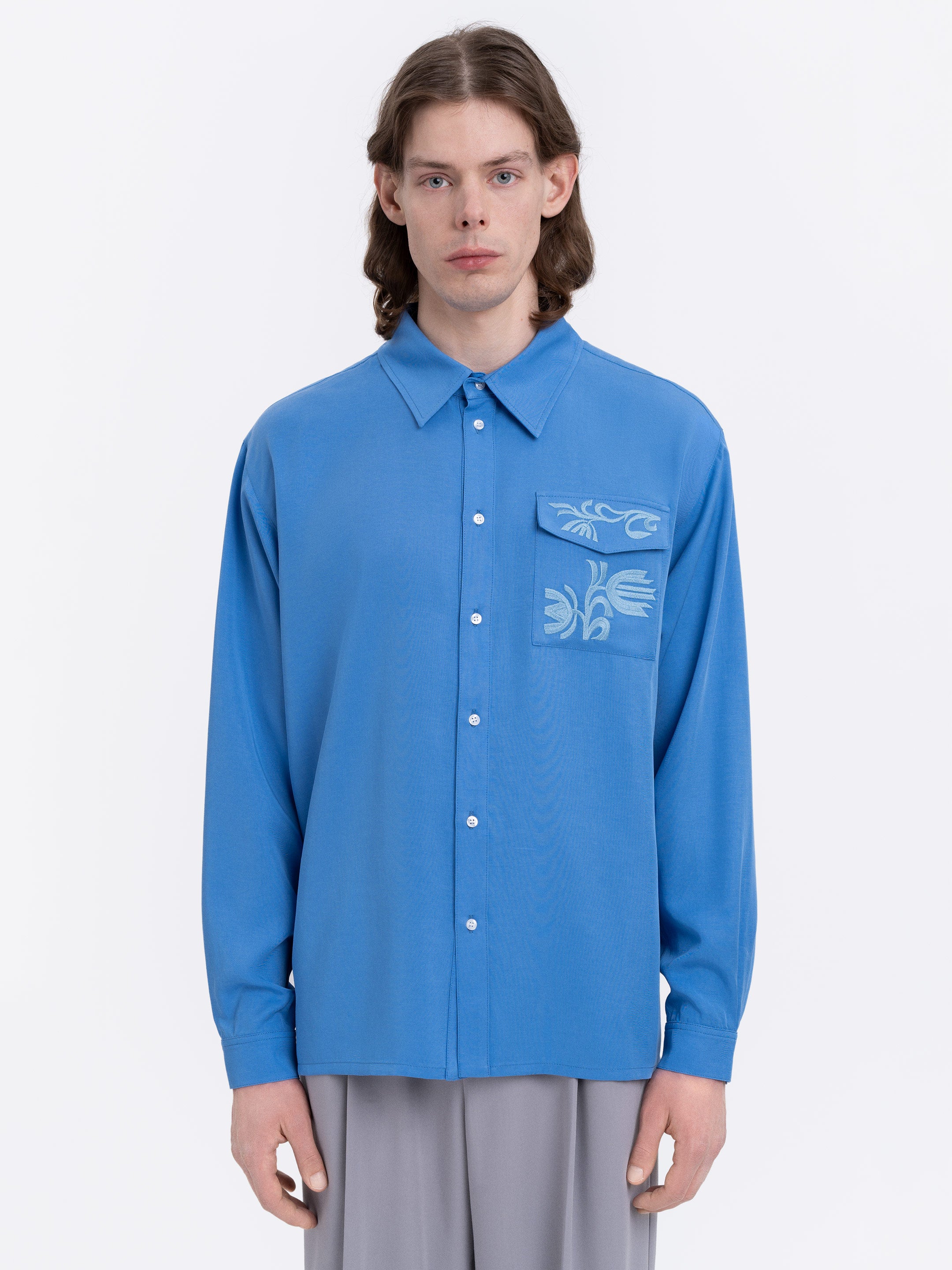 Light Embroidered Shirt "Khvylia Blue"