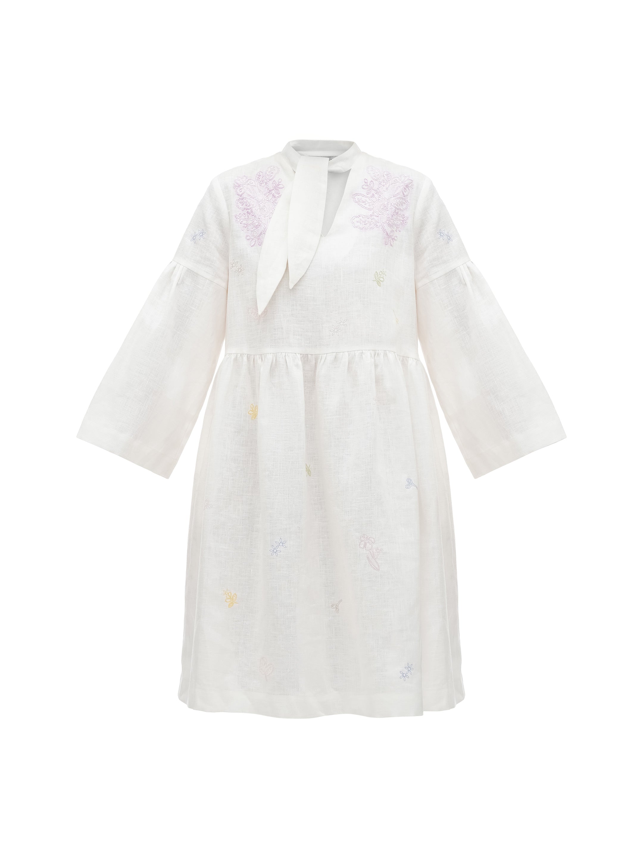 Embroidered dress with ribbon collar "Irys"