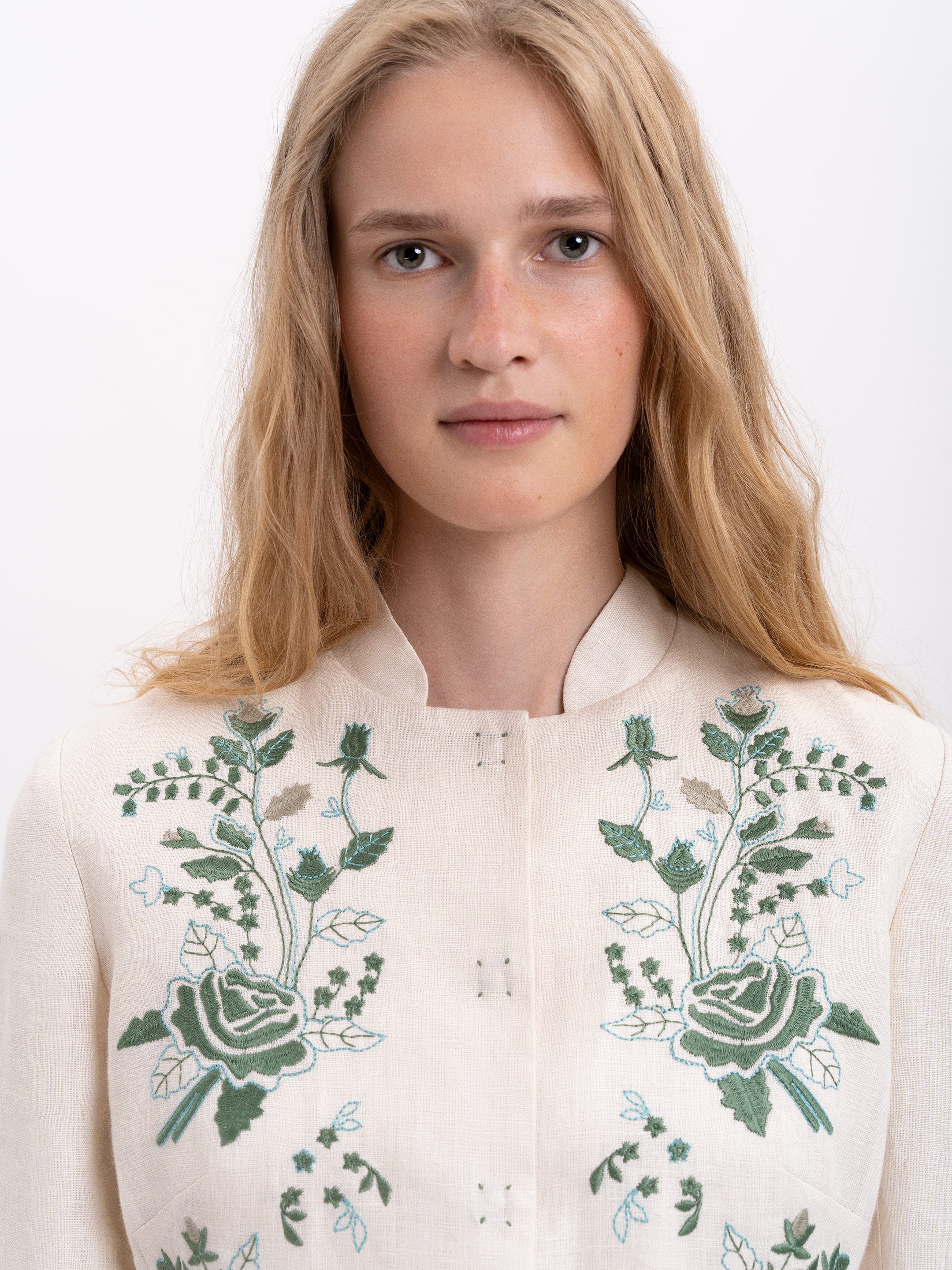 Linen embroidered jacket of milk color "Adoxa"